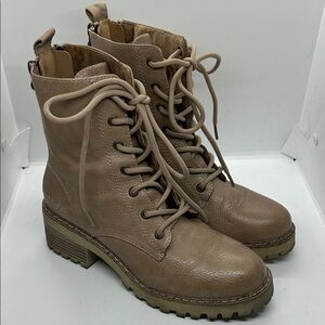 Blowfish Women's Leith Lug Heel Boot - CreamCoffee Mushroom Synthetic - Size 8.5